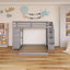 Lit superposé simple au-dessus de double avec cadre en bois avec tablettes à 3 niveaux, tiroirs et escalier de rangement-384576473