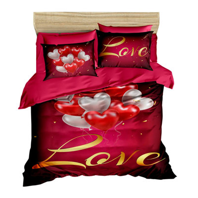 Ensemble de housse de couette luxueux très grand, rouge et rose avec des accents dorés | Tige 100% microsatine de polyester et dessous 100% coton | Couette 94,5 po x 86,6 po et taies d'oreiller 19,7 po x 31,5 po (2) | Fermeture à glissière, lavable à la machine