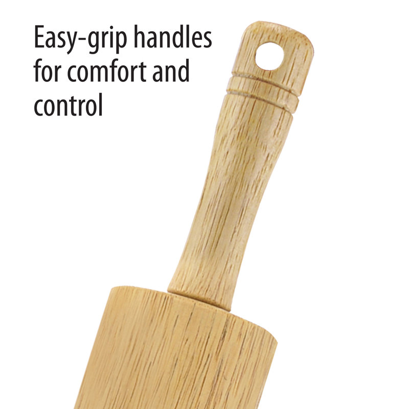Classic Natural Wood Rolling Pin with Easy Grip Handles