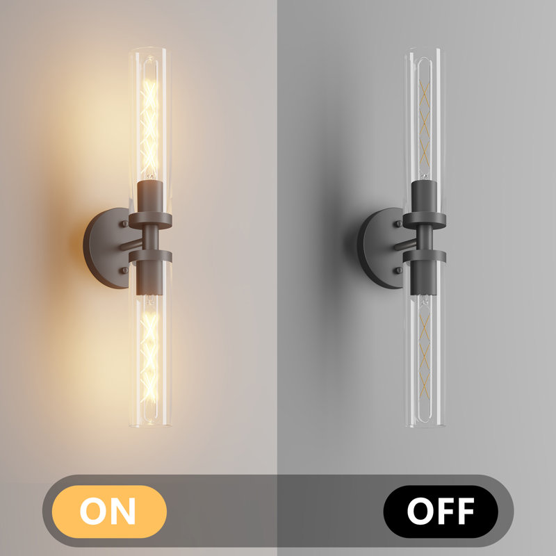 Matte Black Wall Sconces with Clear Glass (Set of 2), Matte Black