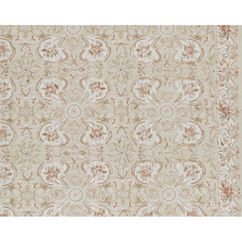 Hand-Knotted High-Quality Beige and Beige Area Rug