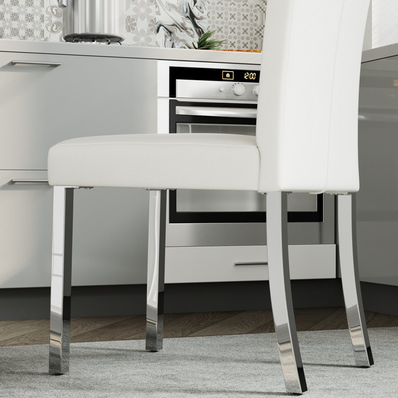Ensemble de table de salle à manger 7 pièces blanc et argent avec 7 chaises en cuir blanc, 7, Argent argent, Blanc / argenté