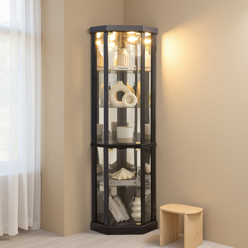 Vitrine de coin lumineuse - Vitrine élégante en verre pour le rangement du salon et du bar - Parfait pour les collections antiques