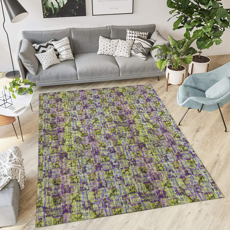 Tapis intérieur / extérieur en polyester tissé à la machine rectangle mauve / vert, Rectangle 2 pi x 3 pi