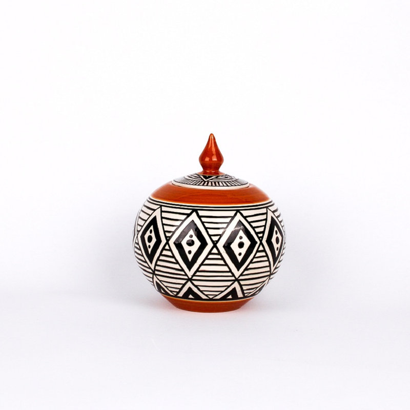 African Handmade Ceramic Jar, 6" H x 5" W x 5" D