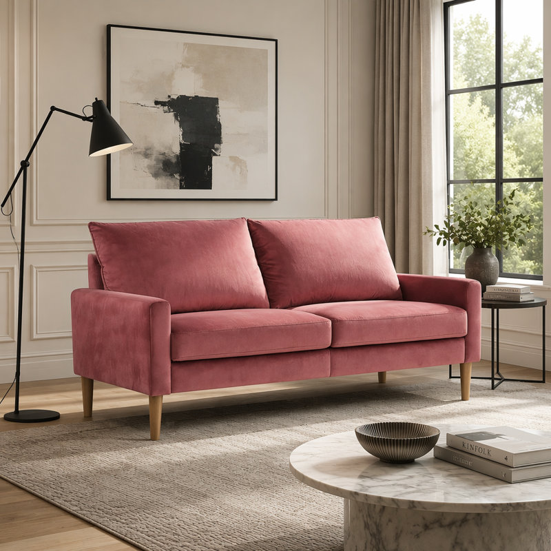 Canapé rembourré moderne en velours, structure en bois robuste avec support à ressorts pour un canapé confortable à 3 places