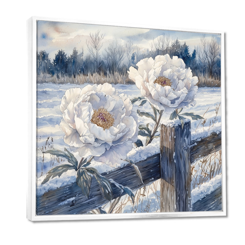 Ahner - Art mural floral, Impression encadrée flottante, H 16 po x l 16 po, Blanc
