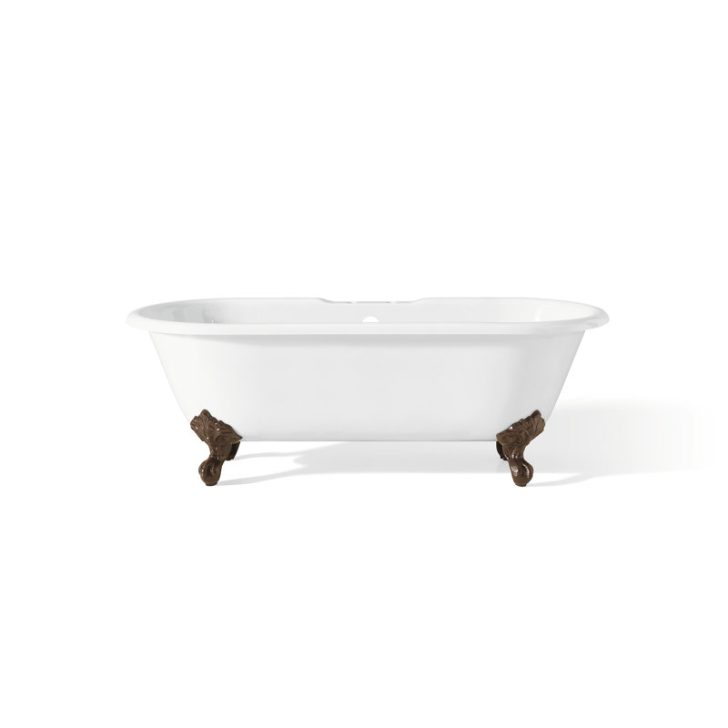 Baignoire de trempage sur pattes en fonte Kristin 68 po x 31 po, Intérieur et extérieur blancs, Bronze antique