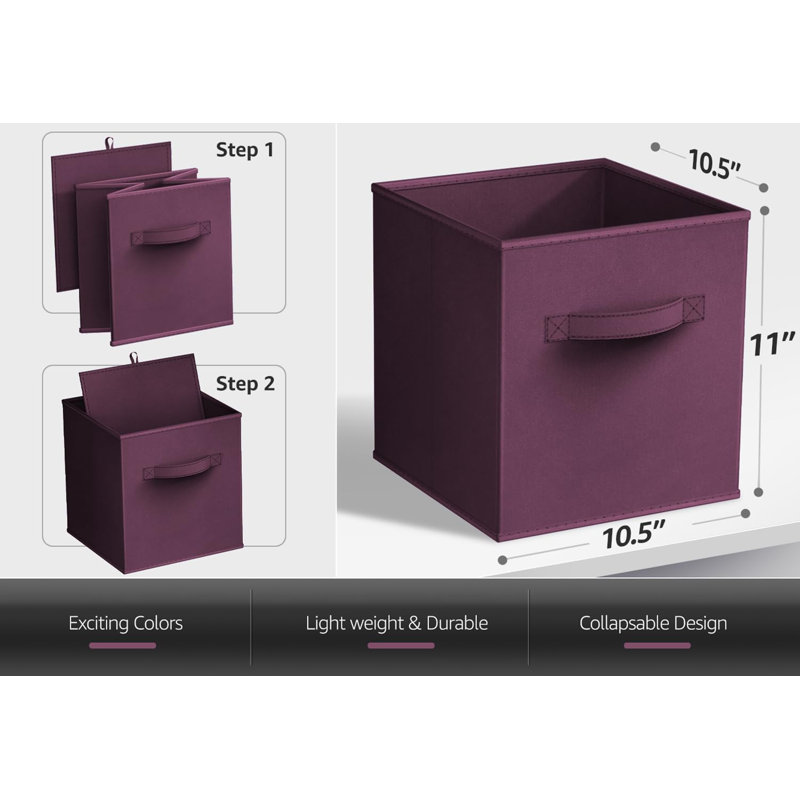 11" Foldable Fabric Storage Cube Bins with Handles, Purple