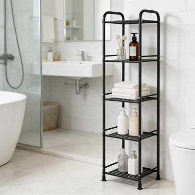 Étagère de rangement étroite à 5 niveaux, support de rangement en coin robuste pour la salle de bain, la cuisine, la salle de lavage et le garde-manger