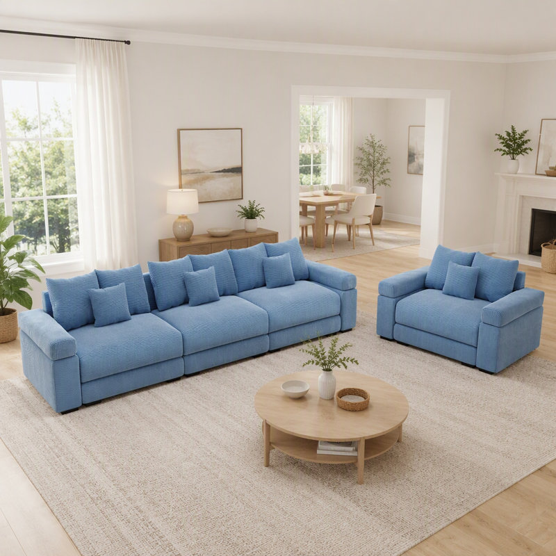 Canapé modulaire surdimensionné surdimensionné en nuage, canapé modulaire convertible, siège à trois places de 130 po + siège simple de 54,3 po, accoudoirs très larges, velours côtelé de qualité supérieure, siège profond, conception ergonomique, salon à aire ouverte