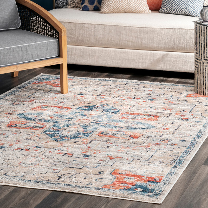 Tapis oriental beige / bleu Lookout, Rectangle 8 pi x 10 pi 3 po