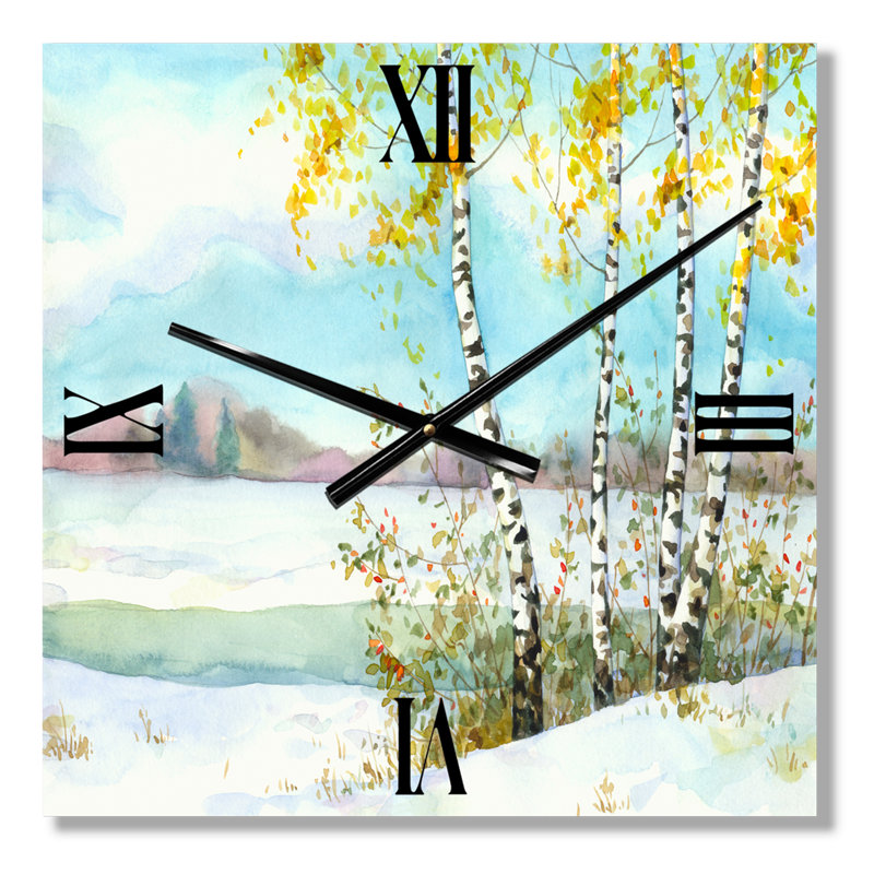 Horloge murale Birches in Snowy Field - Lake House, Très grand