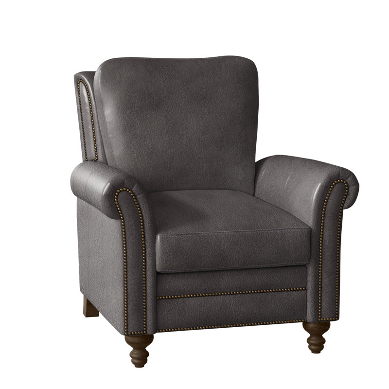 Richardson Recliner, Aline Light Gray Stonewash Genuine Leather, Cobblestone, French Natural