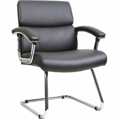 Chaises de bureau modernes Lorell Vuelo en cuir reconstitué - Assise noire - Revêtement en cuir reconstitué - Dossier noir - Piètement luge - Cuir noir - 1 unité
