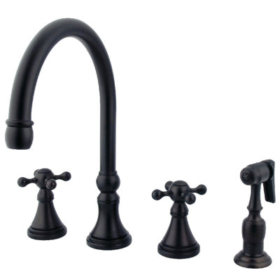 Kingston Brass Governor Double-Handle 4-Hole Widespread Kitchen Faucet with Brass Sprayer