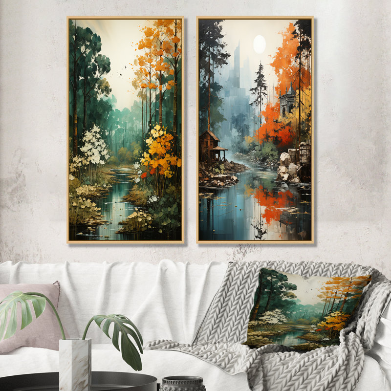 «Autumn Forest Collage», ensemble de 2 reproductions d'art sur toile, Encadrement brun, H 28 po x l 25 po