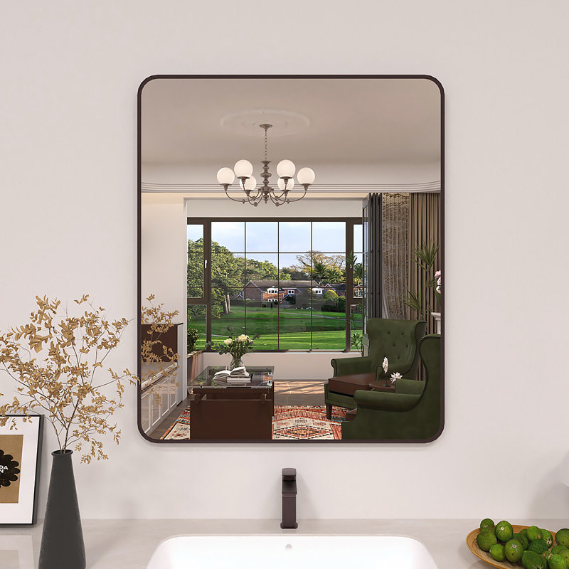 Miroir de salle de bain mural Lucha, Bronze frotté à l'huile, 30 po x 36 po