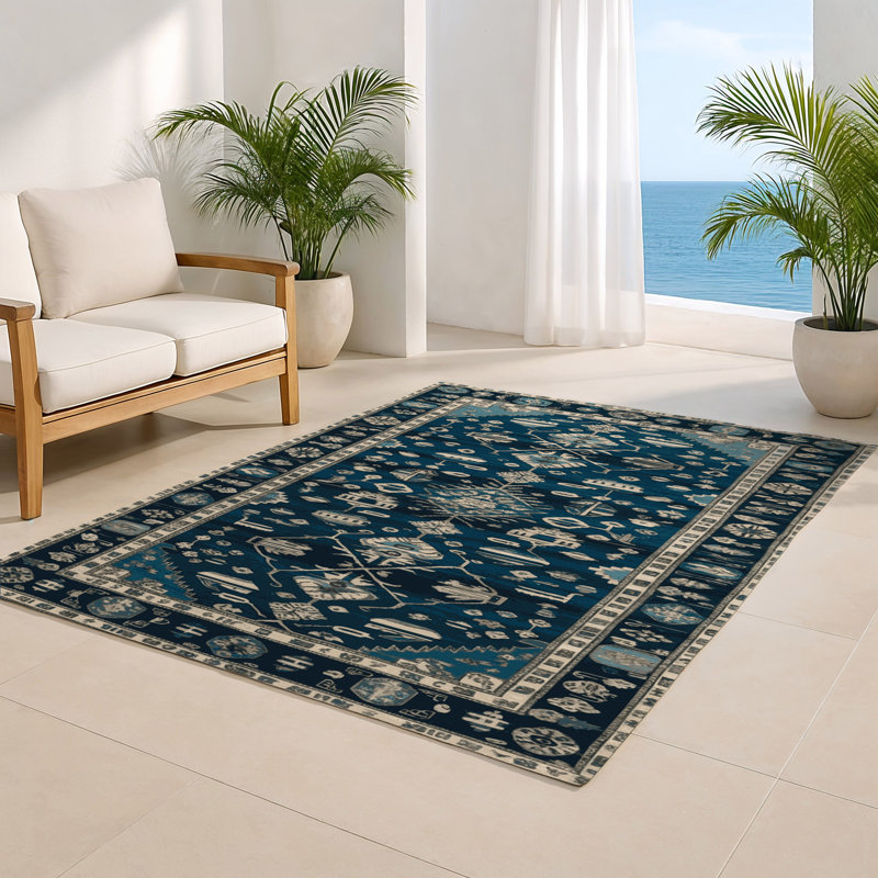 Tapis turc intérieur et extérieur bleu, Rectangulaire 2 pi x 3 pi