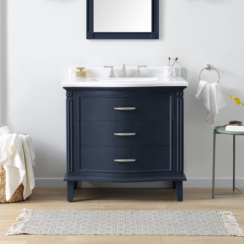 Mira 36” Freestanding Single Bathroom Vanity Set with Countertop and Sink, Midnight Blue