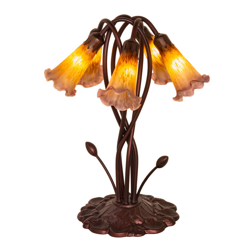 Tiffany Pond Lily Table Lamp, Rocker, Amber/Purple