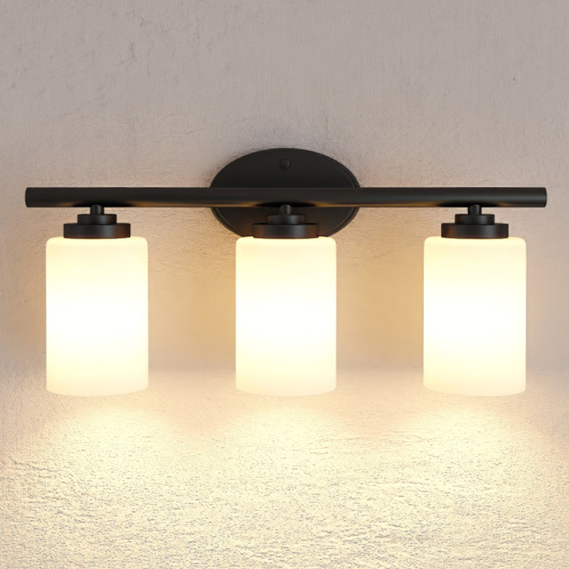 3-Light Dimmable Bathroom Vanity Light, Modern Light Fixtures with White Frosted Glass Shades (3 ST19 Bulbs Included), Black