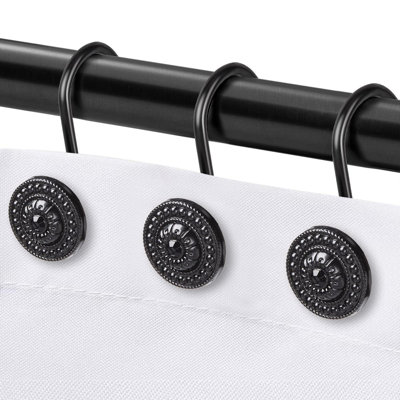 Crochets de rideau de douche décoratifs antirouille, anneaux de rideau de salle de bain durables en alliage de zinc avec motif perlé, ensemble de 12