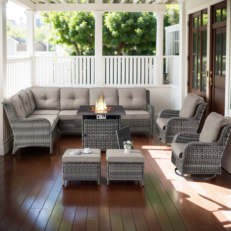 Bonia 10-Person Gliding Outdoor Sectional Seating Group with Cushions, Gray, Gray