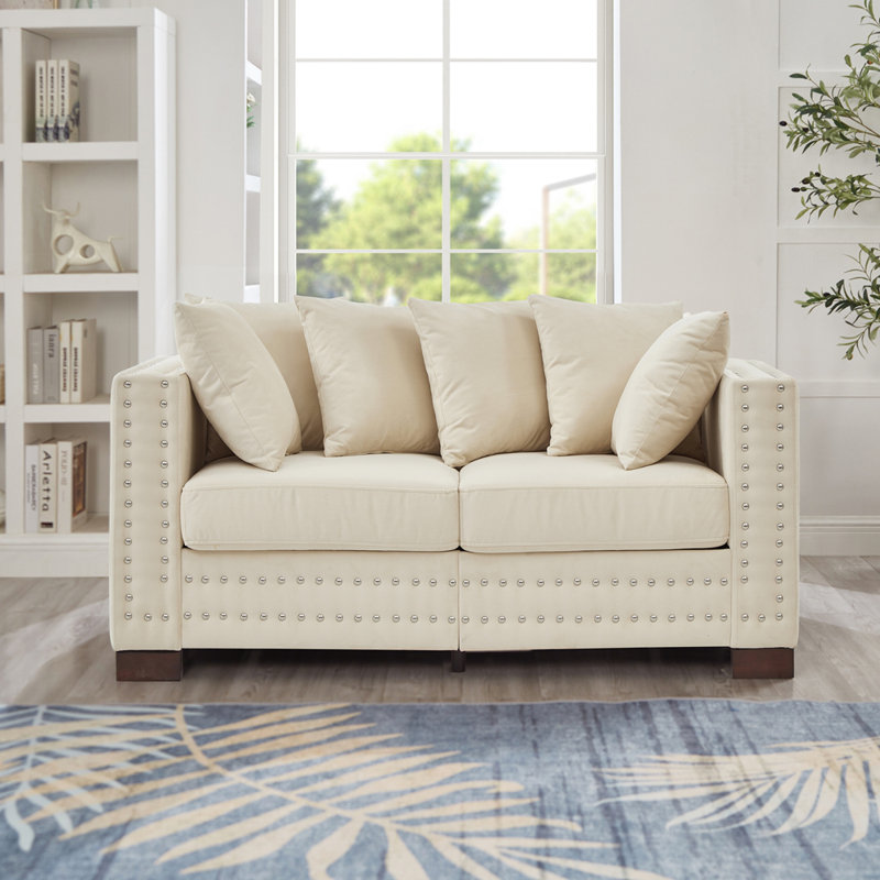 Décoration moderne pour canapé de salon avec accoudoirs carrés et clous argentés, H 31,9 po x l 60,5 po x P 32,3 po, 2