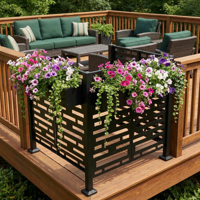 Scendor 3.5 X 3.5 Ft Outdoor Metal Privacy Fence With Planter Boxes, Freestanding 3-sided Air Conditioner Screen