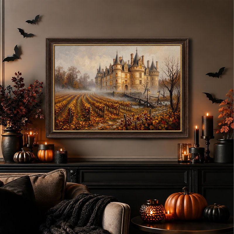 Art mural sur toile Chateau in Golden Autumn Vineyard, H 12 po x l 18 po