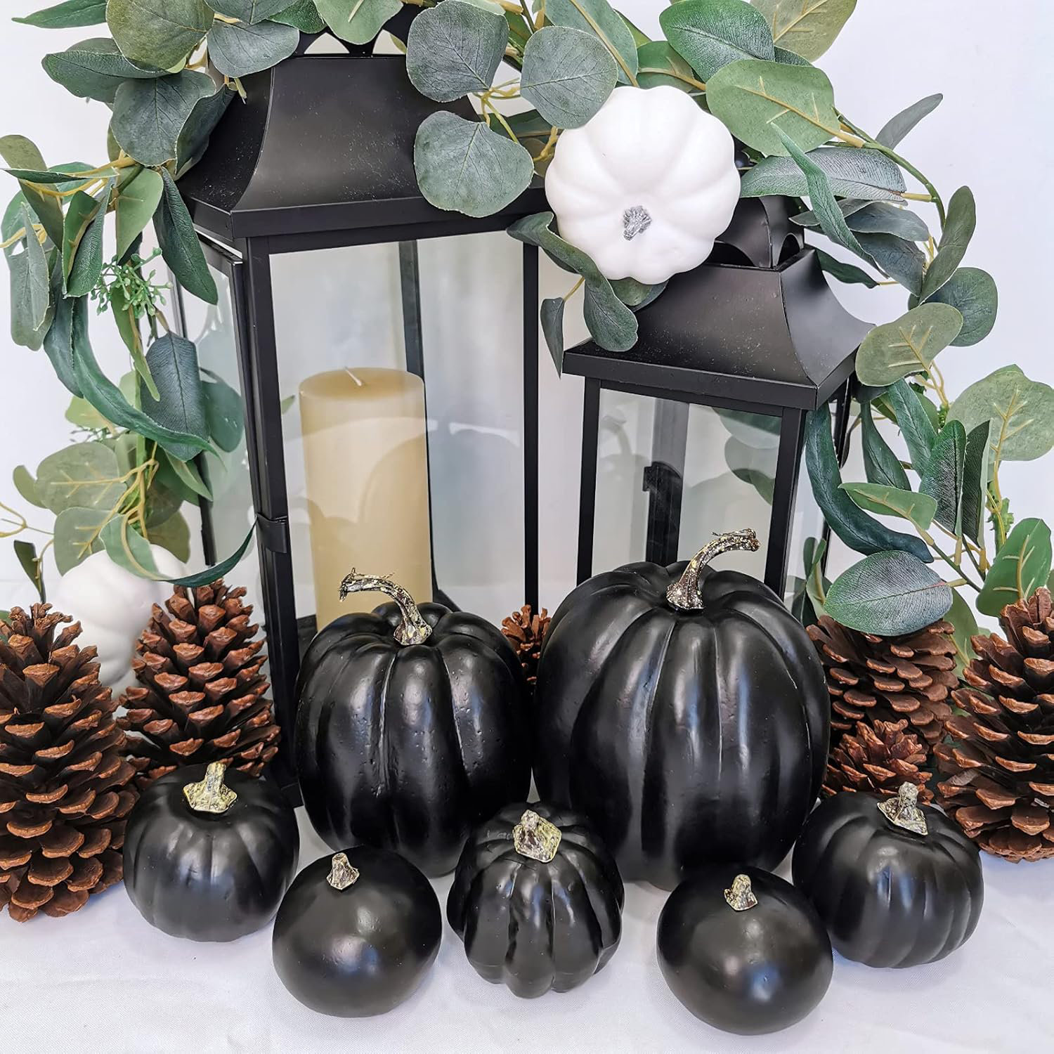 The Holiday Aisle® 7 Pcs Assorted Artificial Black Pumpkins Halloween Pumpkins Faux Rustic Decorative Foam Pumpkins For Fall Halloween Thanksgiving Tabletop Centerpiece Mantel Kitchen Decor | Wayfair