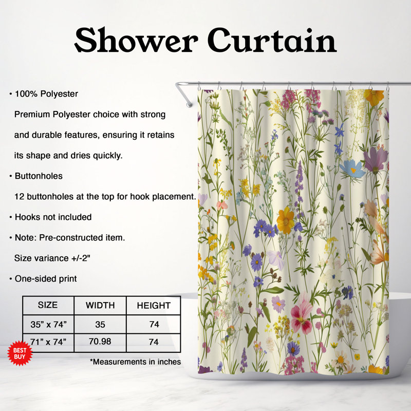 Spring Bud - Rideau de douche Premium, H 74 po x l 71 po