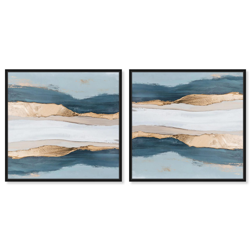 Blue Ridge III Set Canvas Modern Abstracts by Art Remedy, 17" H x 17" W, Black Framed