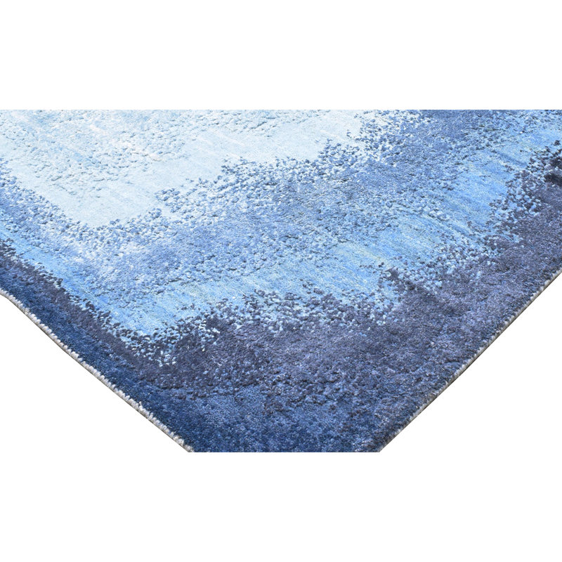 Abstract Area Rug in Ivory/Silver/Blue