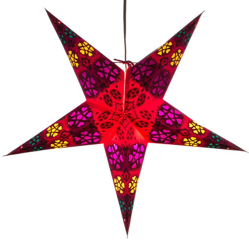 Étoile en papier avec cœurs et étoiles, Rose vif