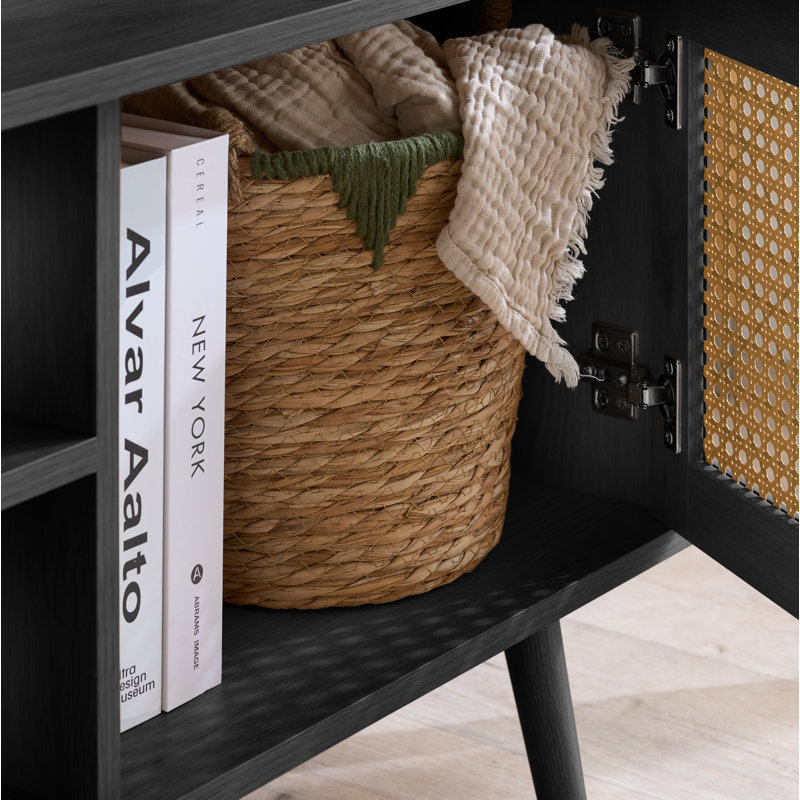 Noemi Rattan TV Unit For Tv's up to 58" - 140CM Width With Storage - TV Stand, BLACK