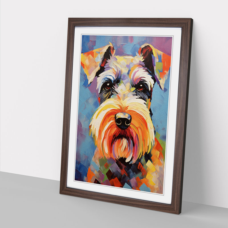 Schnauzer Abstract - Single Picture Frame Print on Wood, 64cm H x 46cm W x 2cm D, Walnut