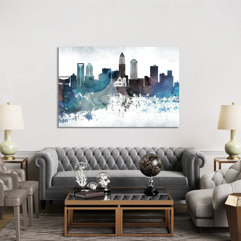 Charlotte Bluish Skyline by WallDecorAddict - Wrapped Canvas Print, 152.5 cm H x 101.5 cm W