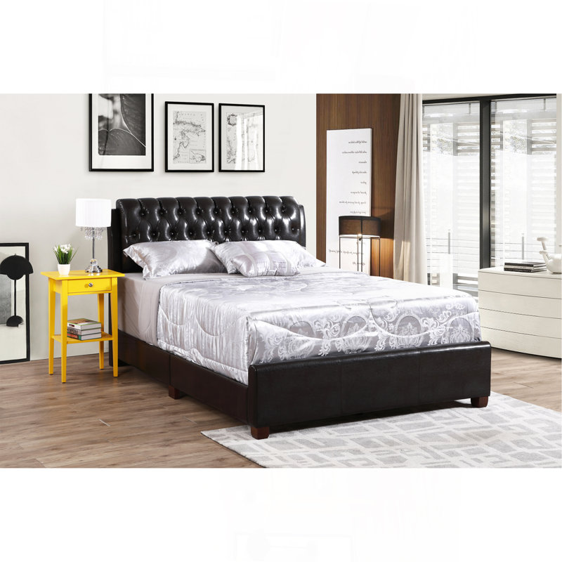 Élégante base de lit double brun foncé