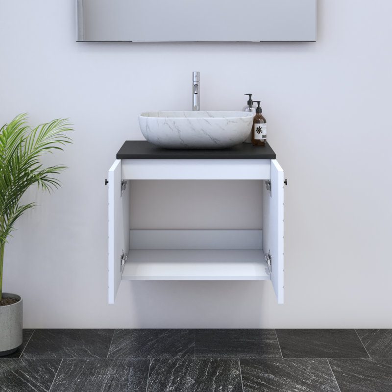 Karaya 23.6'' Single Bathroom Vanity with Top, White, Black