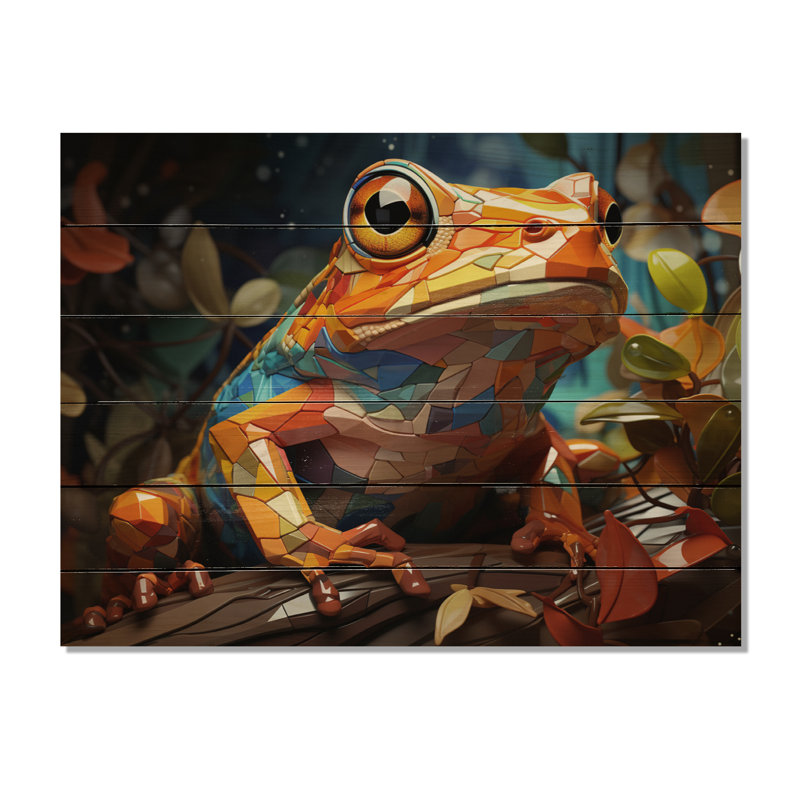 Grenouille colorée Harmony I sur bois, H 10 po x l 20 po x P 0,78 po