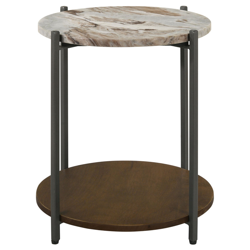 Table d'appoint ronde avec plateau en marbre blanc et bronze industriel