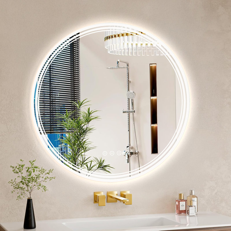 Round LED Bathroom Mirror/Vanity Mirror With Front And Back Lighting, Three Color Temperatures, Stepless Dimming, And  Anti Fog Function