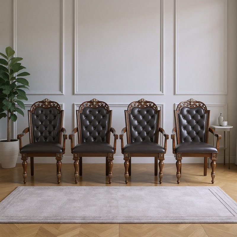 Maximus Wood Dining Arm Chair In Madeira Brown (Set Of 4), 4