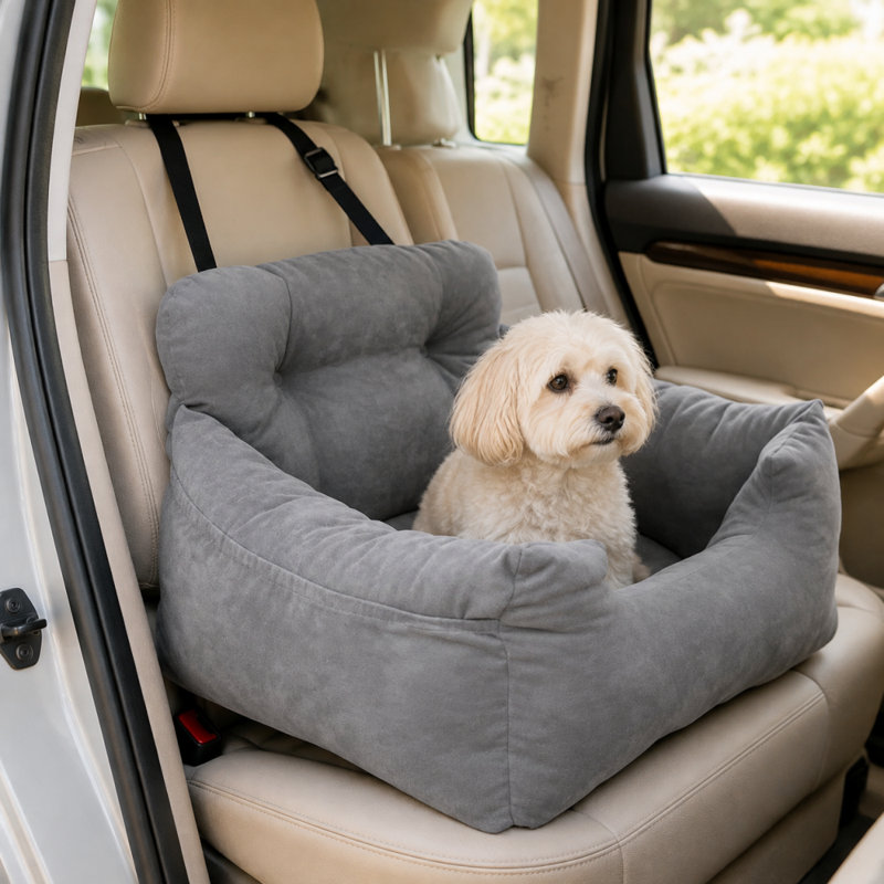 Siège-auto 2 en 1 lavable pour chien et chat avec traversins surélevés et sangle d'appui-tête réglable