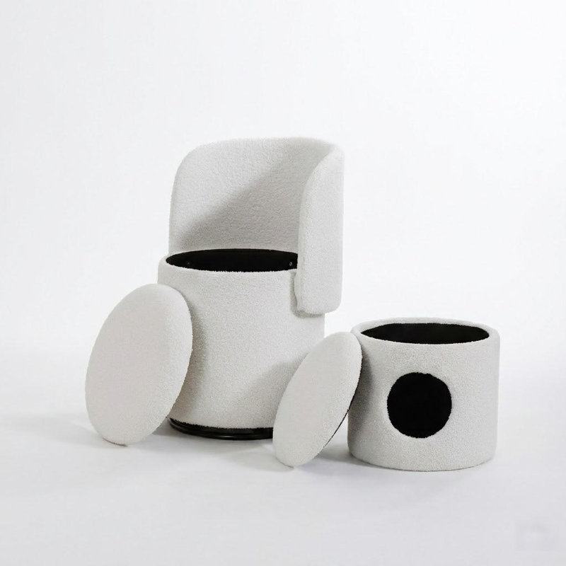 Repose-pieds de 28,7 po de largeur avec tabouret pliant en forme de chat, Ourson blanc
