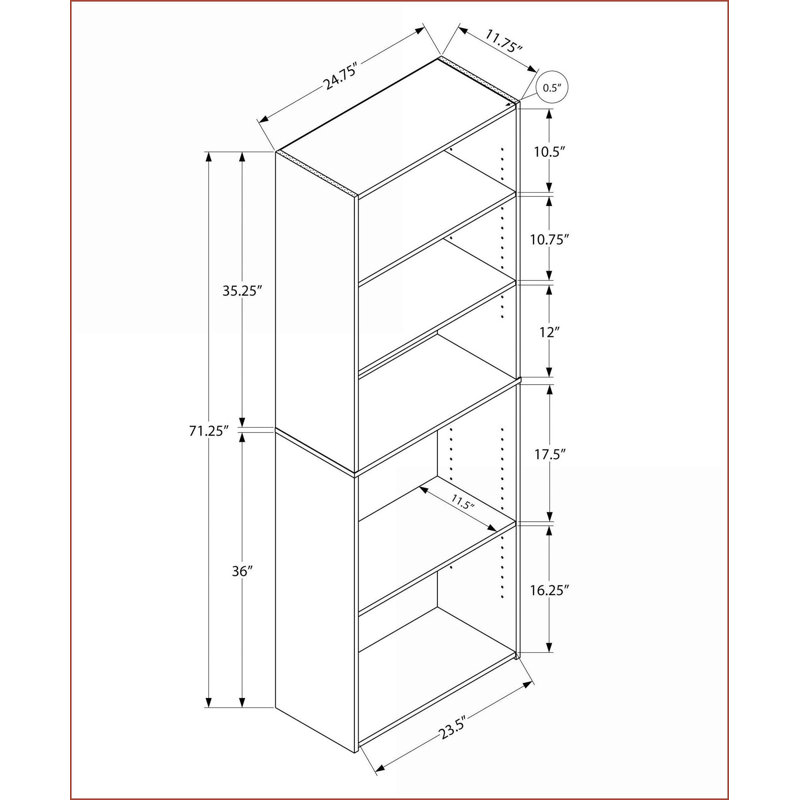 Bookcase 6 Tier 72”H Transitional Style with Adjustable Shelves | Slate Gray | Particle Board, Gray