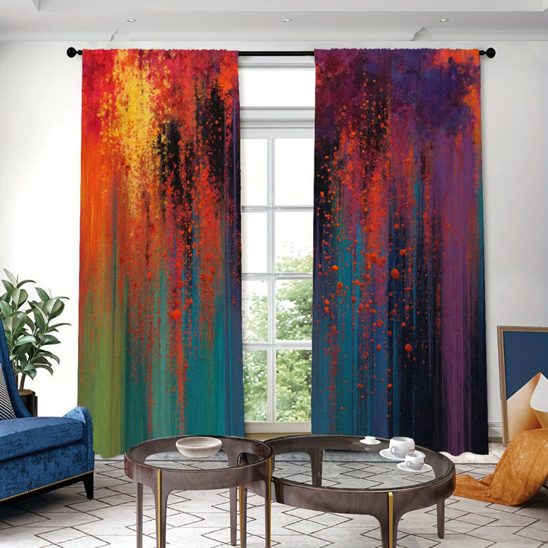 2Pcs Abstract Rainbow Splash Paint Curtains, Rod Pocket Sun Blocking, Modern Style, All-Season For Living Room Bedroom Study Window Decor