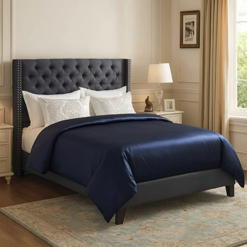 Lit tapissier Antin, Bleu gris, Double
